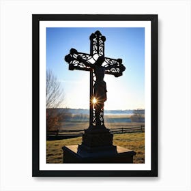 An Intricately Carved Wooden Cross Representing Faith Its Silhouette Beautifully Etched Against Thi (7) Art Print