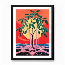 Pink And Red Plant Illustration Rubber Tree 4 Art Print