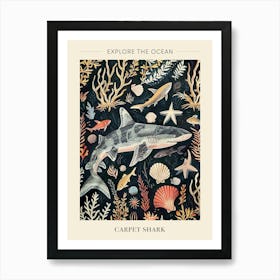 Carpet Shark Seascape Black Background Illustration 2 Poster Art Print