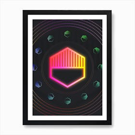 Neon Geometric Glyph in Pink and Yellow Circle Array on Black n.0110 Art Print