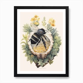 Half Black Leafcutter Bee Beehive Watercolour Illustration 4 Art Print