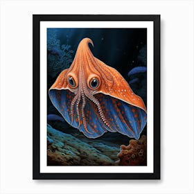 Blanket Octopus Detailed Illustration 12 Art Print