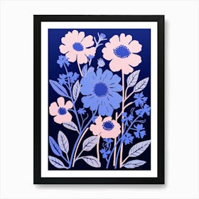 Blue Flower Illustration Asters 6 Art Print