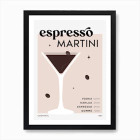 Espresso Martini in Beige Cocktail Recipe Art Print