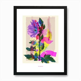 Hollyhock 1 Neon Flower Collage Poster Art Print