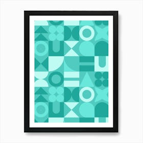 Ocean Mid Century Retro Geometric Shapes Art Print