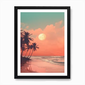 A Pink And Orange Sunset On A Beach 1 Art Print