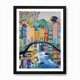 Amsterdam Canal Summer Aerial View Painting 2 Art Print