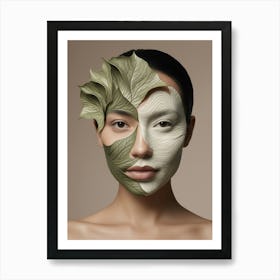 Woman With Leaves On Her Face Art Print