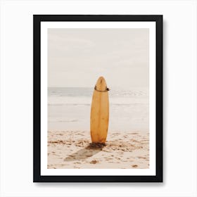 Yellow Surfboard On Beach Art Print