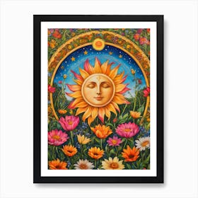 Sun And Flowers Tarot Print - By Free Spirits and Hippies Official Wall Decor Artwork Hippy Bohemian Meditation Room Typography Groovy Trippy Psychedelic Boho Yoga Chick Gift For Her Art Print