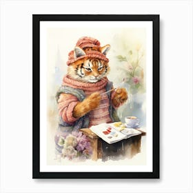 Tiger Illustration Knitting Watercolour 4 Art Print