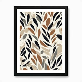 Mid Century Leaves Abstract Feature Wall Pattern | Matisse Neutral Autumn Tones Block Art Print