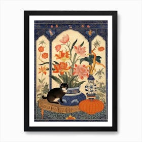 Lotus With A Cat 3 William Morris Style Art Print