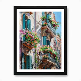 Balcony View Painting In Barcelona 2 Art Print