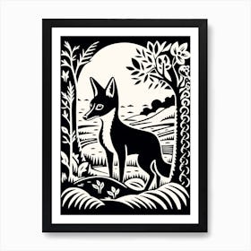 Linocut Fox Card Illustration 3 Art Print