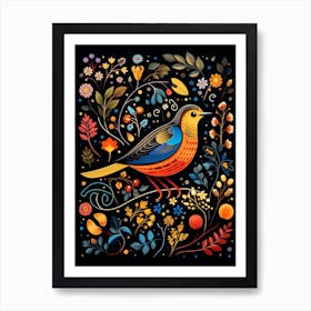 Folk Bird Illustration Hermit Thrush 2 Art Print