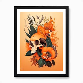 Animal Skull Orange 3 Botanical Art Print