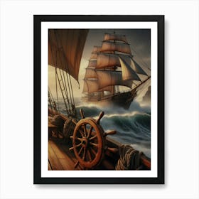 Sailing Ship In Rough Seas Art Print