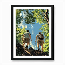 Two Hikers In The Woods Art Print