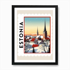 Retro Winter Stamp Poster Tallinn Estonia 3 Art Print