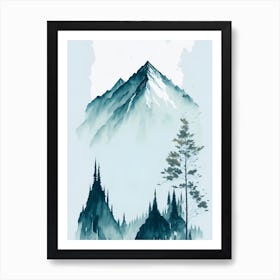 Mountain And Forest In Minimalist Watercolor Vertical Composition 184 Art Print