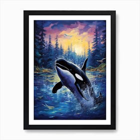 Orca Whale Moonlight Painting Art Print