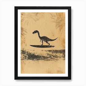 Vintage Amargasaurus Dinosaur On A Surf Board 4 Art Print