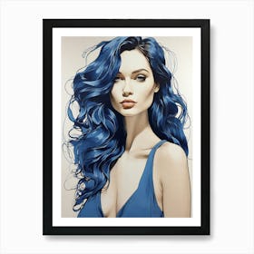 Woman In Blue Line Art Drawings Print 1 Art Print