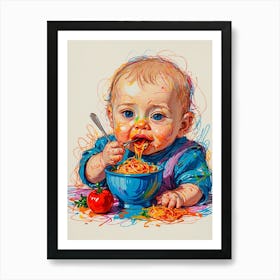 Baby Eating Spaghetti 2 Art Print