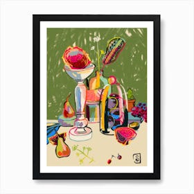 Still Life With Dragon And Fruit Art Print