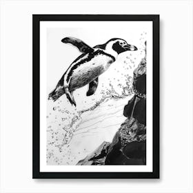 African Penguin Diving Into The Water 2 Art Print