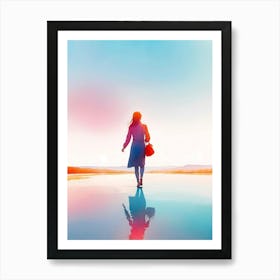 Woman Walking On The Beach Art Print