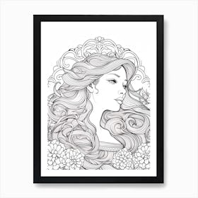 Line Art Inspired By The Birth Of Venus 12 Art Print