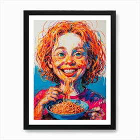 Girl Eating Spaghetti 1 Art Print