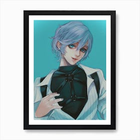 Anime Girl With Blue Hair Art Print