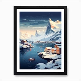 Winter Travel Night Illustration Lofoten Islands Norway 2 Art Print