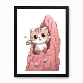 Kawaii Cat Drawings Rock Climbing 1 Art Print