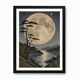 Full Moon Over Lake Art Print