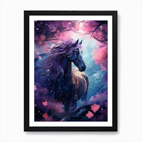 Horse A Purple Sky With Purple Flowers Art Print