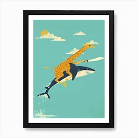 Funny Giraffe And Shark Patroli Fly Art Print