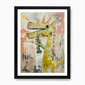 Graffiti Pastel Painting Dinosaur Playing Trumpet 1 Art Print