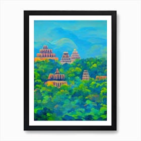 Tikal National Park Guatemala Blue Oil Painting 1  Art Print