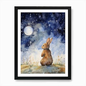 Bunny Stargazing Rabbit Prints Watercolour 1 Art Print