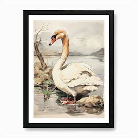 Storybook Animal Watercolour Swan 1 Art Print