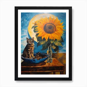 Sunflower With A Cat 1 Dali Surrealism Style Art Print