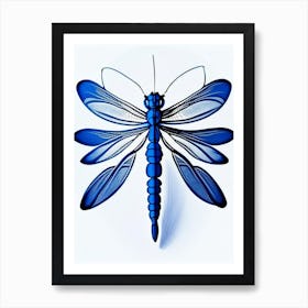 Dragonfly Symbol 1 Blue And White Line Drawing Art Print