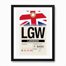 London (LGW) England Vintage Airline Luggage Tag Art Print