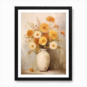 Marigold, Autumn Fall Flowers Sitting In A White Vase, Farmhouse Style 4 Art Print