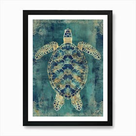 Aqua Ornamental Sea Turtle 2 Art Print